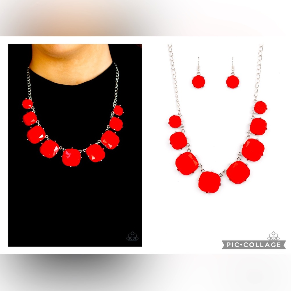 Paparazzi Prismatic Prima Donna Red Necklace and Earring Set